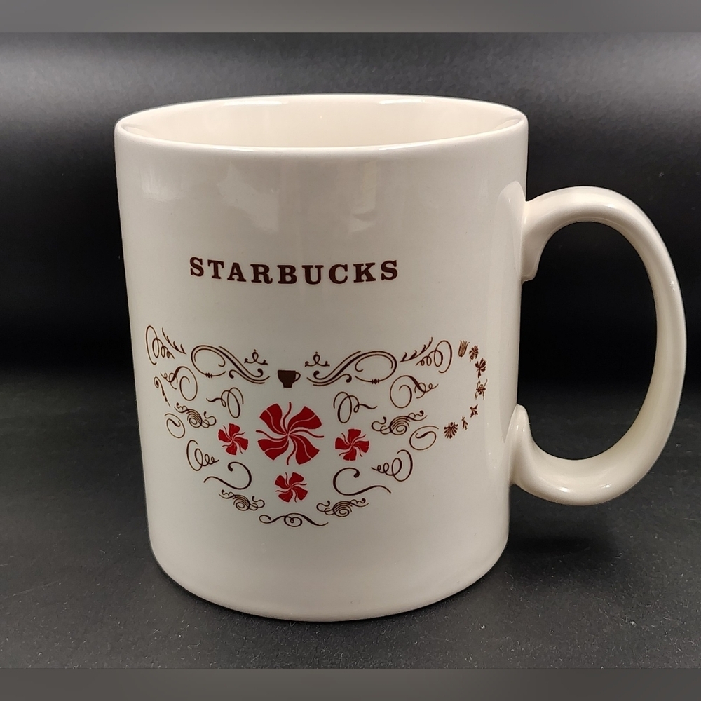 Starbucks Cream Coffee Tea Mug Cup w/ Red Floral Design